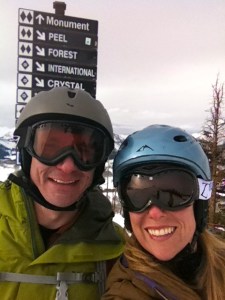 Rotten parents skiing Crested Butte sans children and looking happy about it