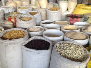 Grains available for purchase from local farmers in the San Pedro Market