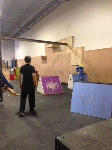 Our little guy works on his vault skills.