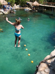 Taking the plunge…holding up my top with one hand and telling the world to shut it with the other. 